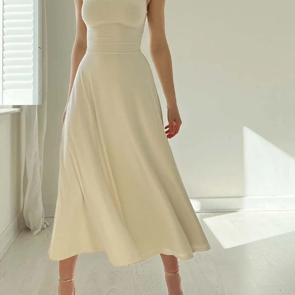 Women's Thick Strap Midi Formal Dress - Picture 3 of 7